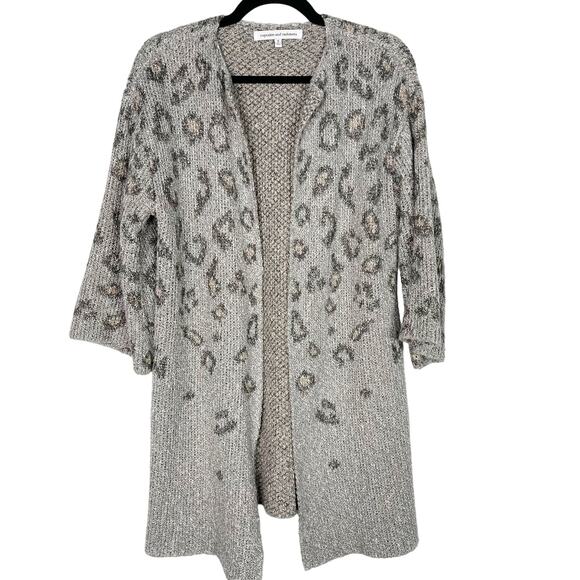 Cupcakes and Cashmere S Gray Kline Tonal Leopard Cardigan Sweater Bell Sleeve - Picture 1 of 11